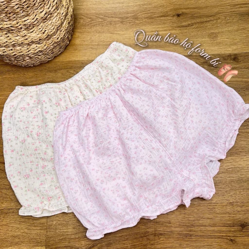 Quần Bảo Hộ Form Bí Xô Muslin Mềm Mại – Quần Đùi Mặc Nhà Thoáng Mát, Họa Tiết Dễ Thương