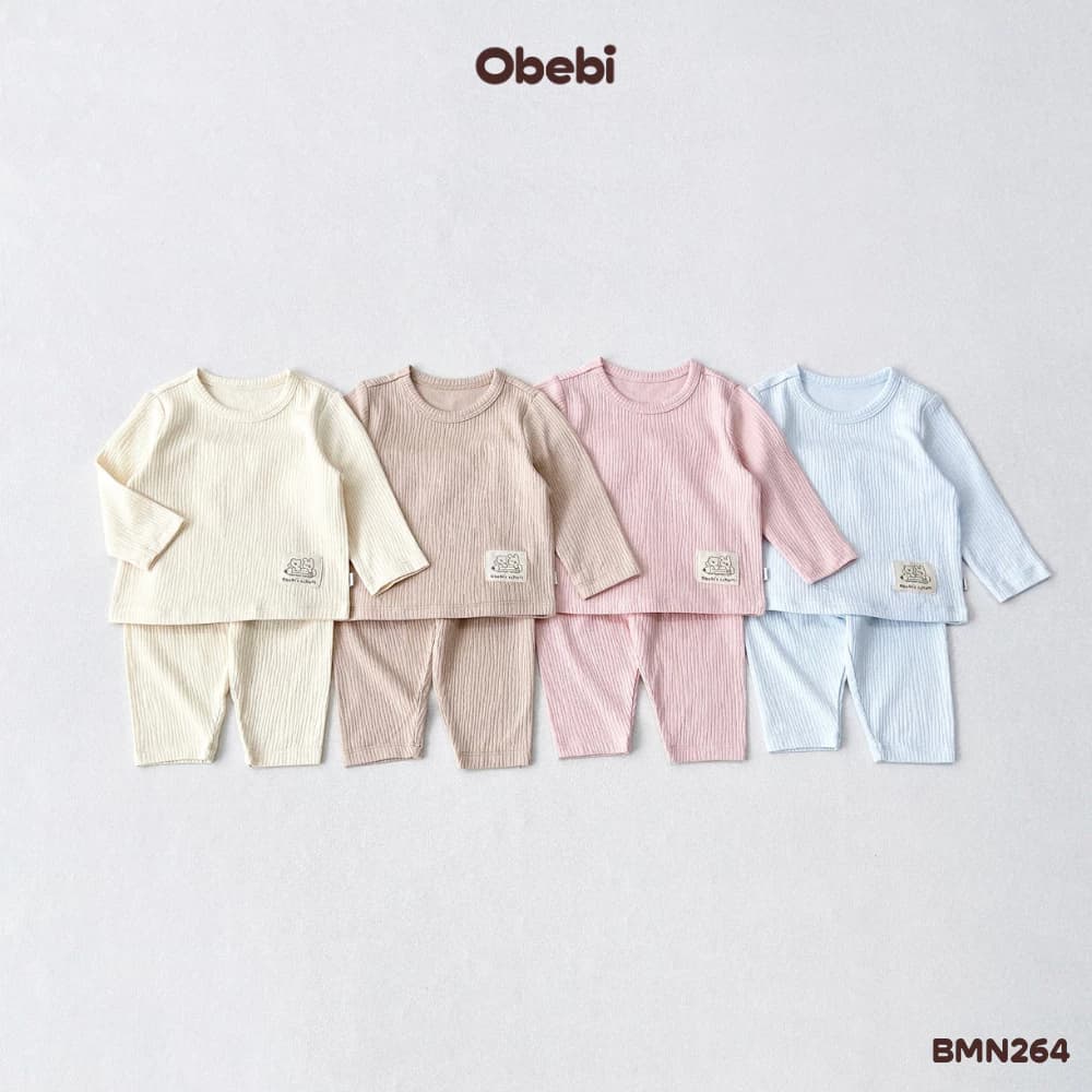 Bộ Dài Tay Vải Gân Sọc Mềm Mại Thu Đông Obebi Cho Bé Trai Và Bé Gái 6-22KG BMN264