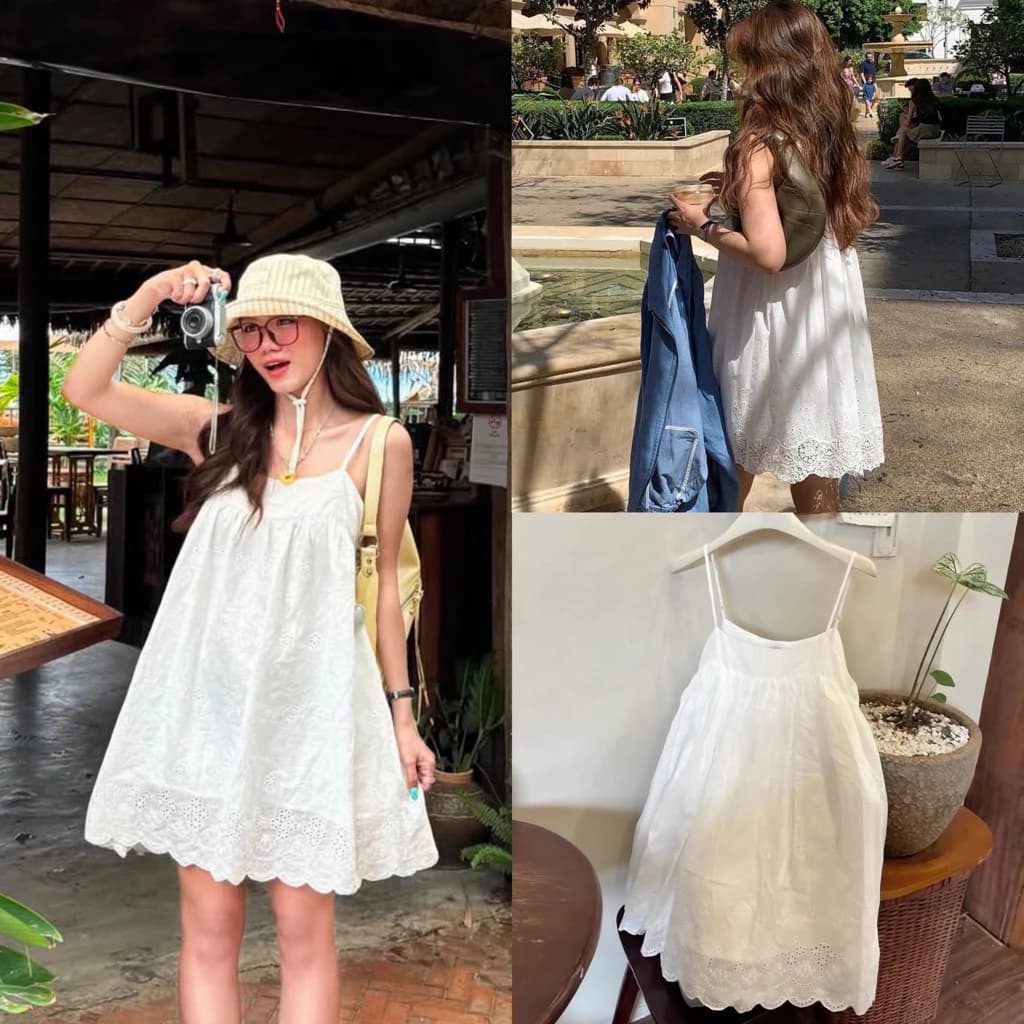 [Hàng Loại 1] Váy 2 dây babydoll chất thô boil ren xô thêu hoa Nari Dress - S3718