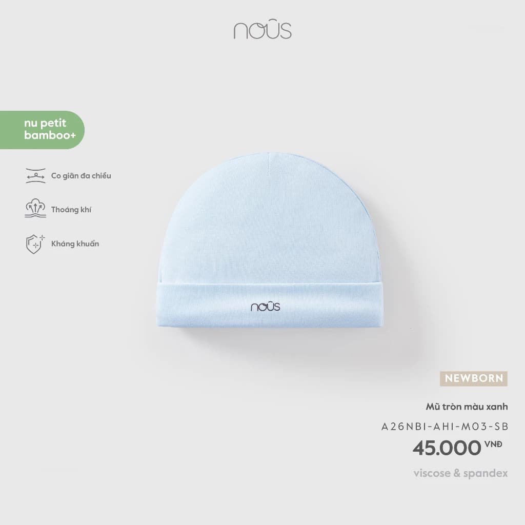 Phụ Kiện Nous Newborn Mũ tròn, mũ vải đội đầu cho bé trai bé gái sơ sinh mềm mịn co gian nhẹ cho bé dưới 5.5kg BST T7