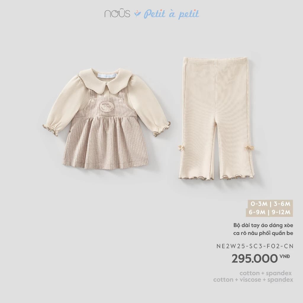 Nous Baby Bộ dài áo babydoll kèm quần legging cho bé gái xinh xắn, bộ quần áo cách điệu cho bé dưới 10.5kg BST T8