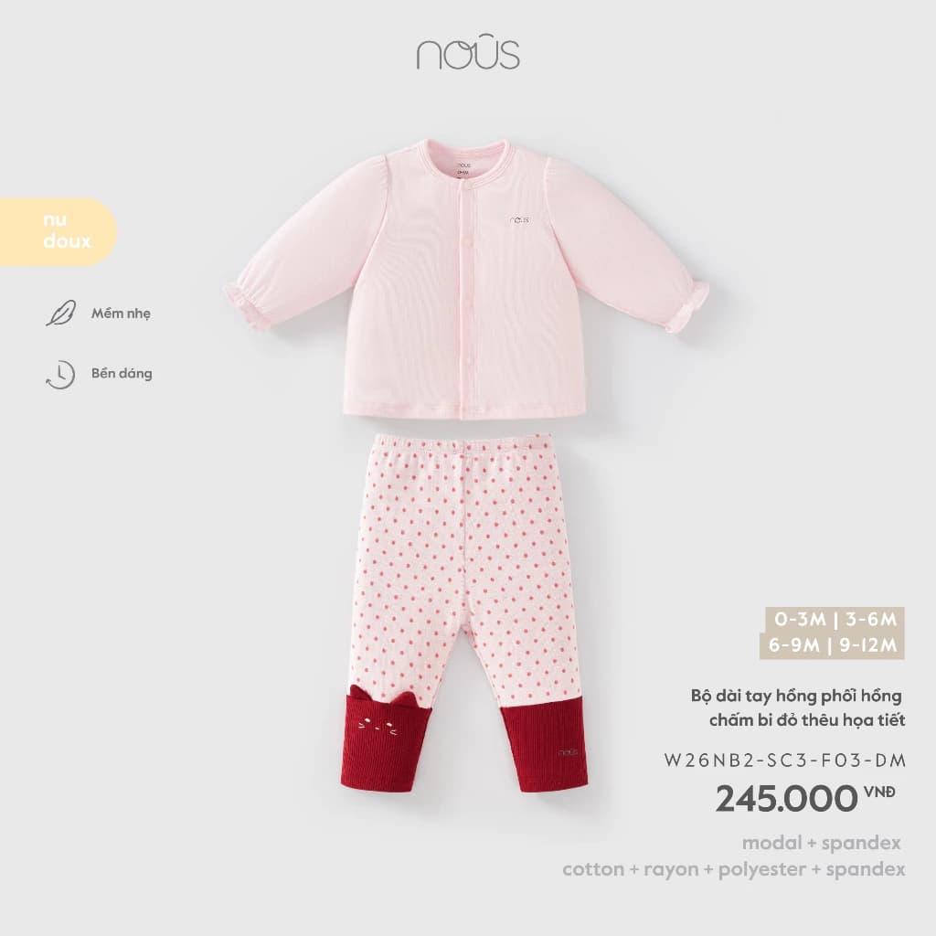 Nous Baby Bộ quần áo dài cài thẳng, bộ dài in họa tiết cho bé trai bé gái mềm mịn dễ thương dưới 10.5kg BST T8