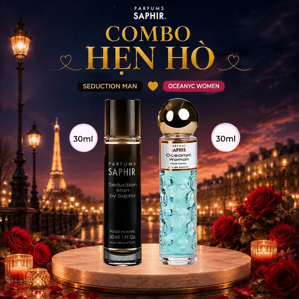 [COMBO HẸN HÒ] Nước Hoa Nam Nữ Saphir Parfums Cao Cấp Tây Ban Nha, Hương Thơm Tinh Tế, Quyến Rũ