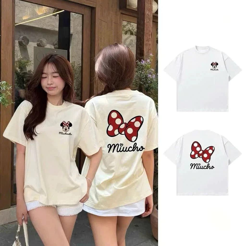 [Peinn] Áo Phông Nữ Form Rộng In Hình Nơ Đỏ Chấm Bi  Áo Thun Cotton Tay Lỡ Ulzzang Phối Quần Jeans Chân Váy Đẹp