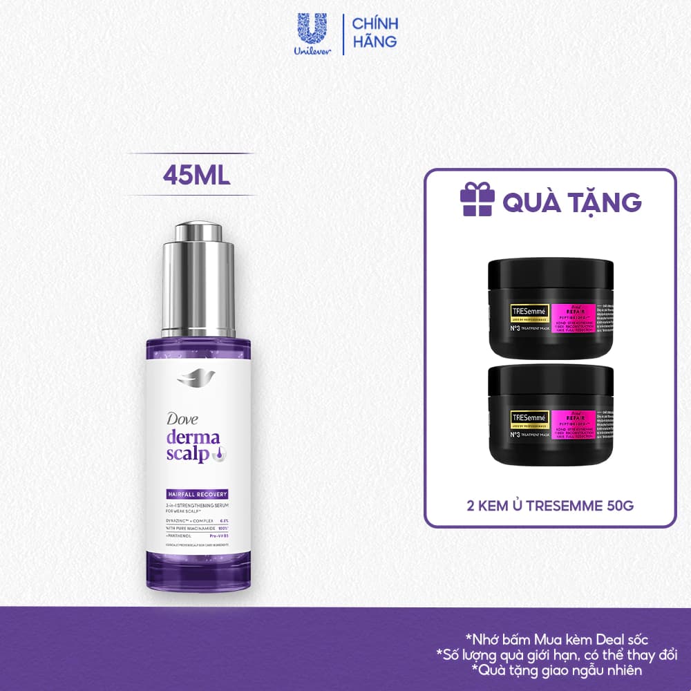 [Live] Serum Giảm rụng & Giúp tóc Phồng Dày Dove Derma Hairfall Recovery 3-in-1 Strengthening Mới 45ML*