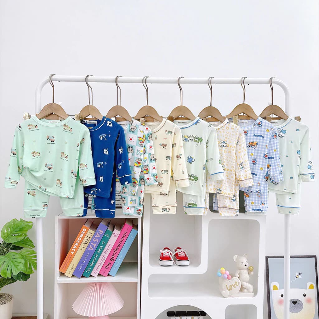 Bộ Dài Tay Thun Lạnh (Phom Rộng Rãi) Cho Bé Trai Bé Gái, Vải Mềm Mát, Nhiều Hoạ Tiết