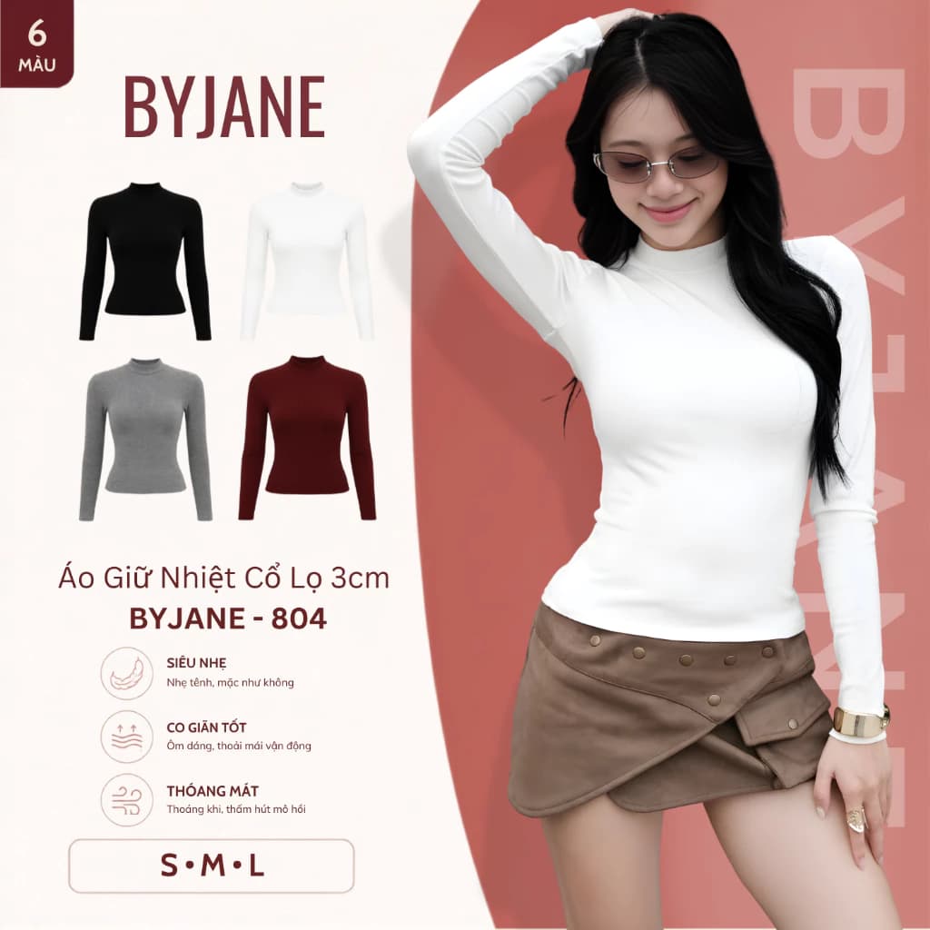 [MÀU MỚI] Áo Thun Nữ Dài Tay Cổ Lọ 3 Phân Co Giãn 4 Chiều Mềm Mịn Ôm Body BYJANE – 804