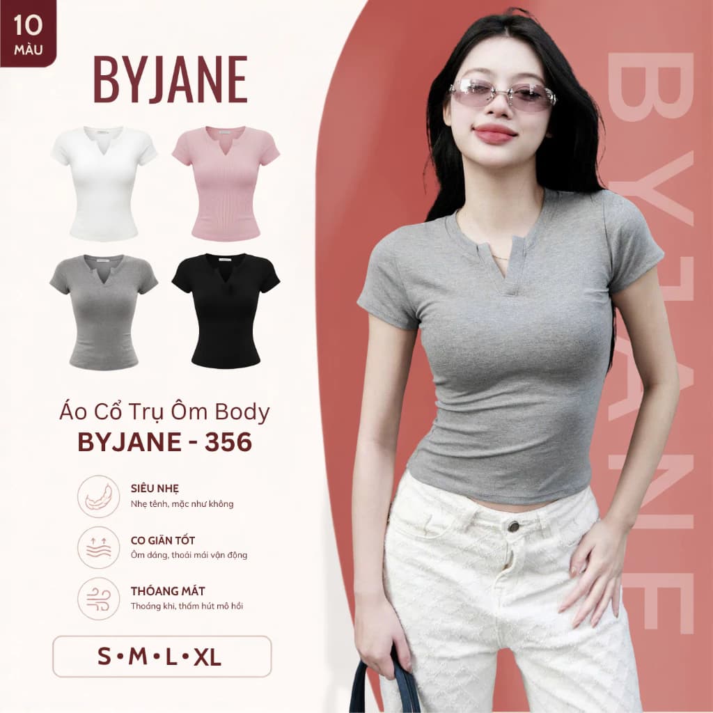 [MÀU MỚI ] Áo Thun Cổ Trụ Tàu Ôm Body Chất Thun Mịn Co Dãn 4 Chiều BYJANE - 356