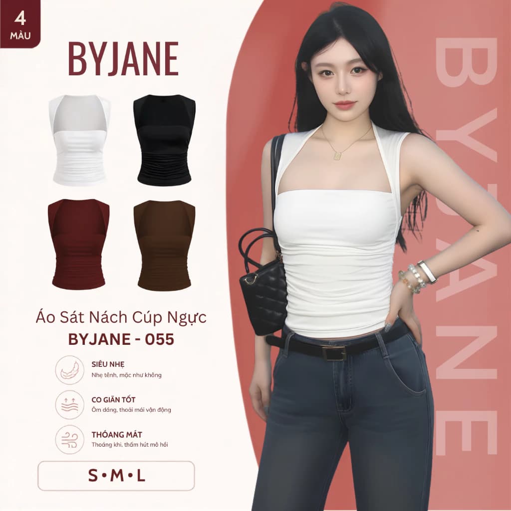 (MỞ BÁN) Áo Sát Nách Cúp Ngực Viền Vai Nhỏ Chất Thun Co Giãn 4 Chiều BYJANE-055