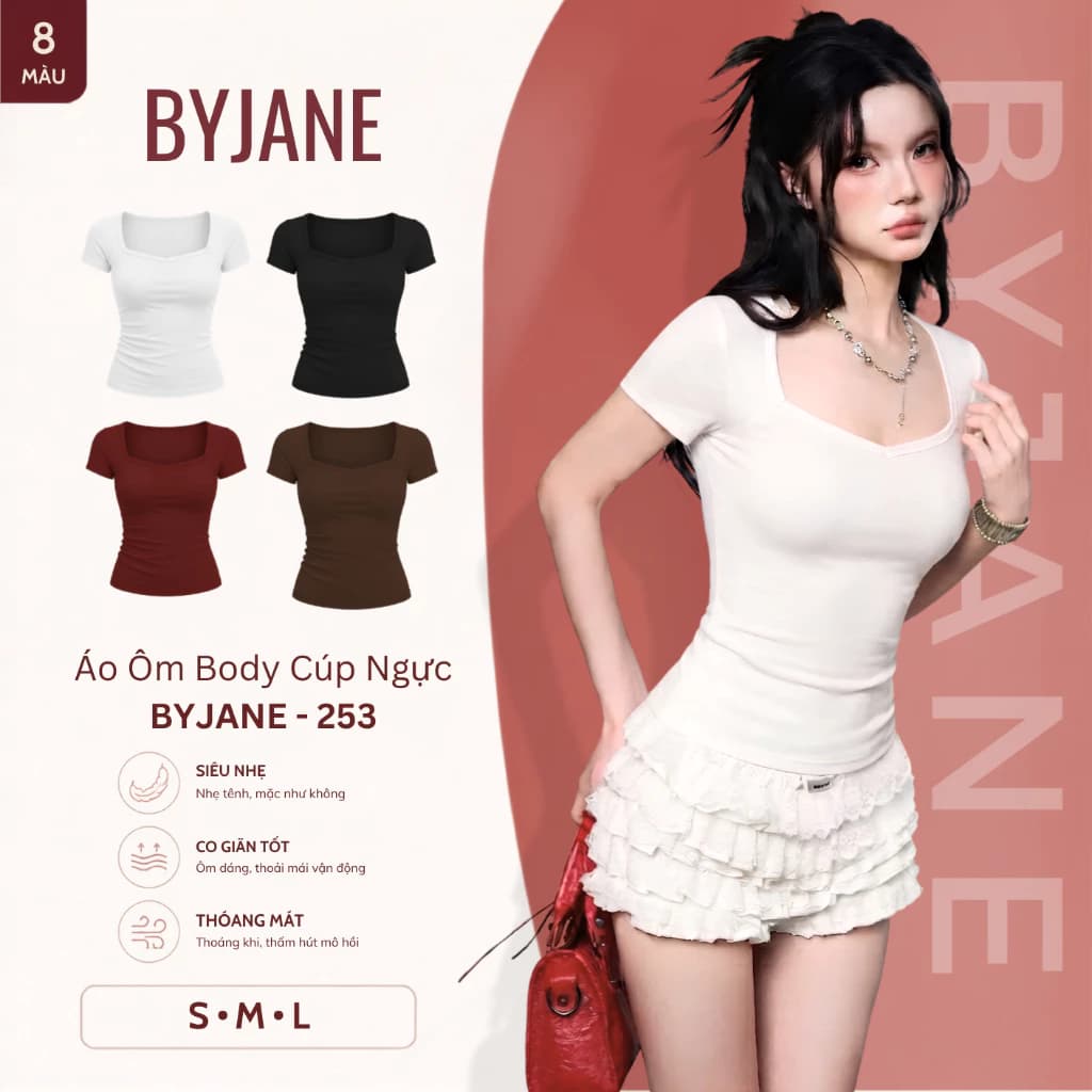 [ MÀU MỚI ] Áo Body Cúp Ngực Chất Thun Mịn Co Dãn 4 Chiều BYJANE - 253