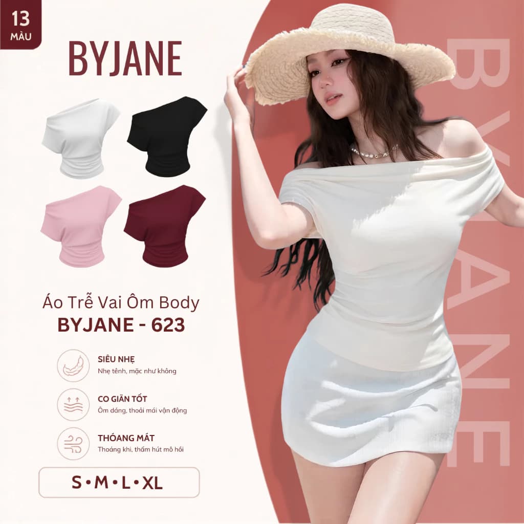 [MÀU MỚI] Áo Thun Nữ Trễ Vai Tay Ngắn Co Giãn Mềm Mịn Tôn Dáng Gợi Cảm BYJANE – 623