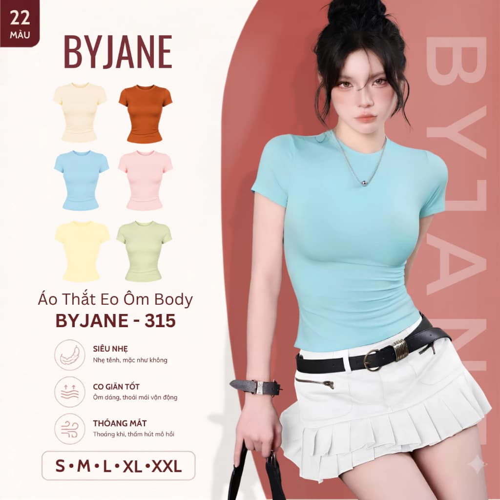 [MÀU PASTEL ] Áo Thun Nữ Ôm Body BYJANE Thắt Eo Chất Thun Mịn Co Dãn 4 Chiều - 315