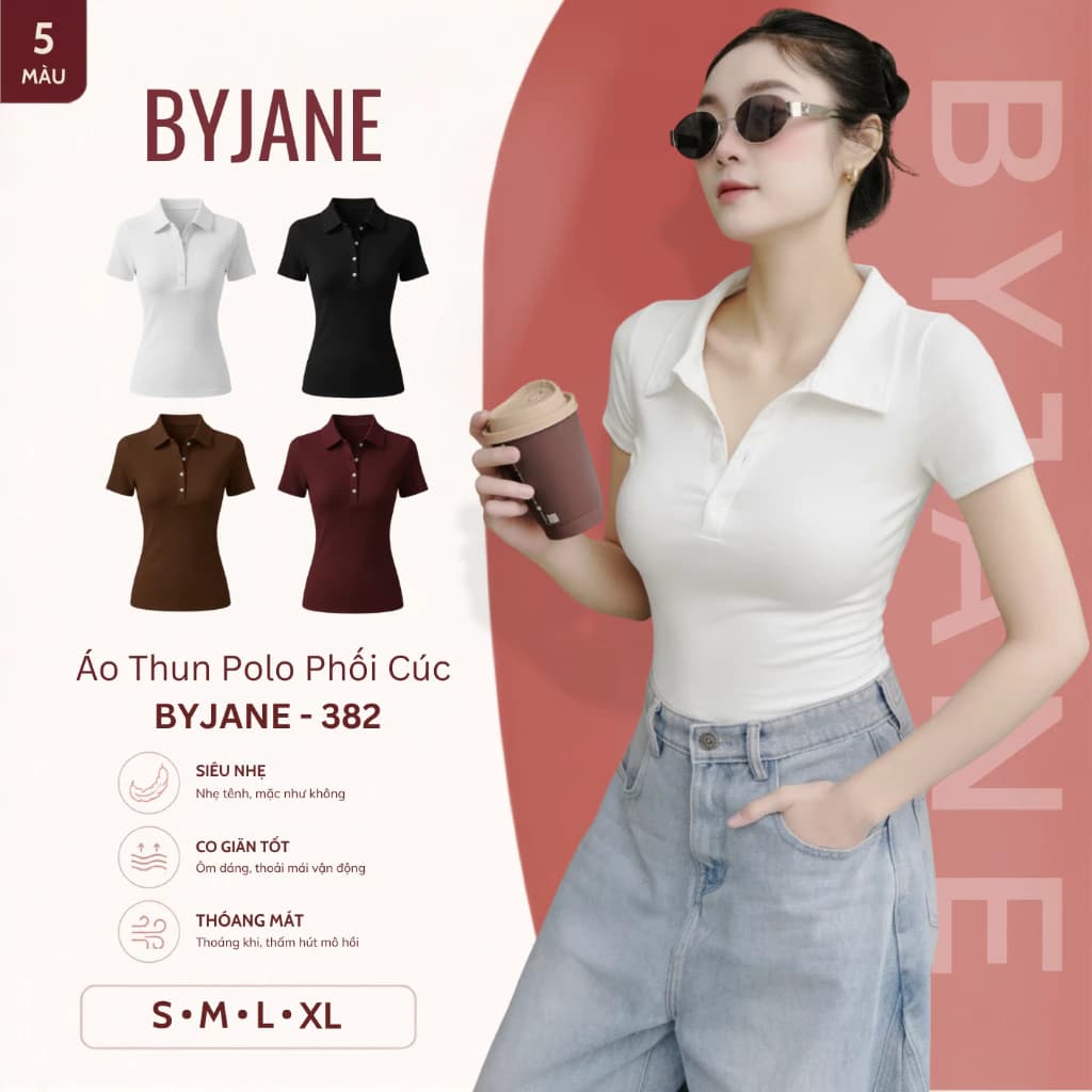 [MÀU MỚI] Áo Polo Phối Cúc Ôm Body Co Dãn 4 Chiều BYJANE-382