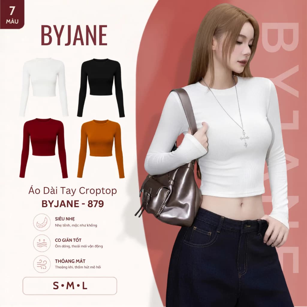 [MÀU MỚI] Áo Thun Nữ crotop Dài Tay Ôm Body Chất Thun Mịn Co Dãn 4 Chiều BYJANE - 879