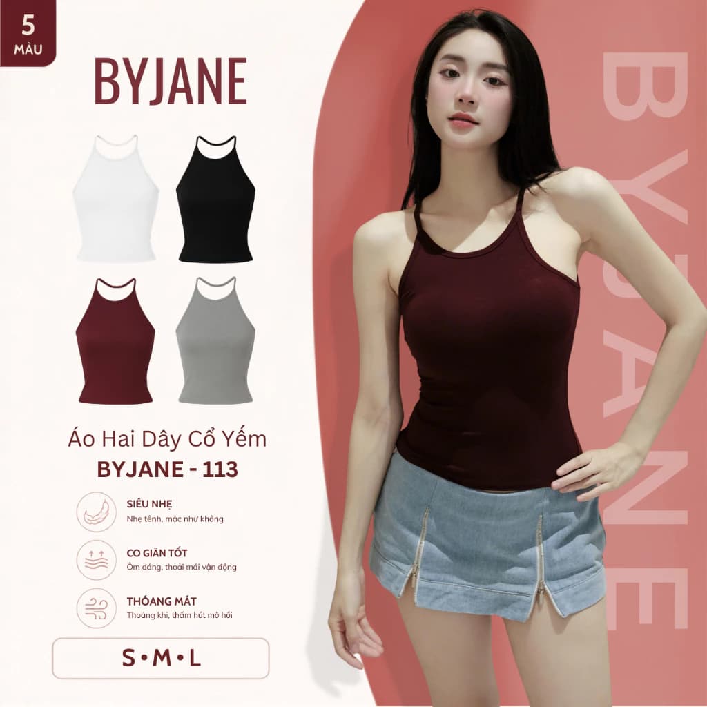 Áo Thun Nữ 2 Dây Cổ Yếm BYJANE Chất Thun Mịn Co Dãn 4 Chiều - 113