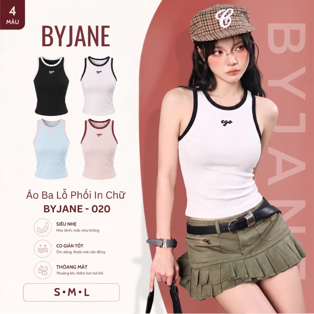 [MỞ BÁN] Áo Ba Lỗ Tanktop Nữ BYJANE Ôm Body Phối Viền In Chữ EGO Chất Thun Co Giãn 4 Chiều Form Ôm Tôn Dáng Cá Tính -020