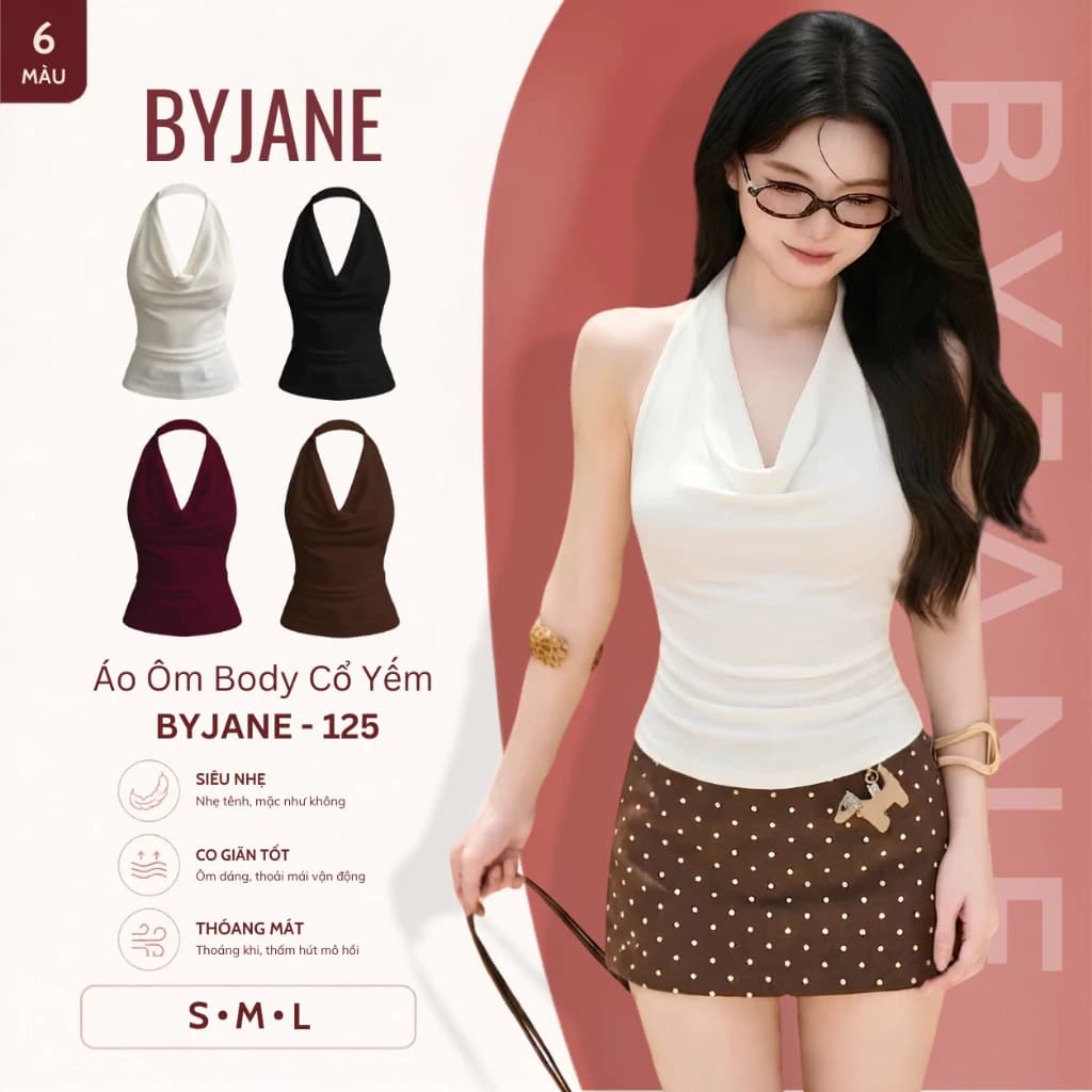 (MỞ BÁN) Áo Thun Nữ Ôm Body Cổ Yếm Hở Lưng Co Giãn 4 Chiều Mềm Mịn Tôn Dáng Quyến Rũ Dễ Phối Đồ BYJANE-125