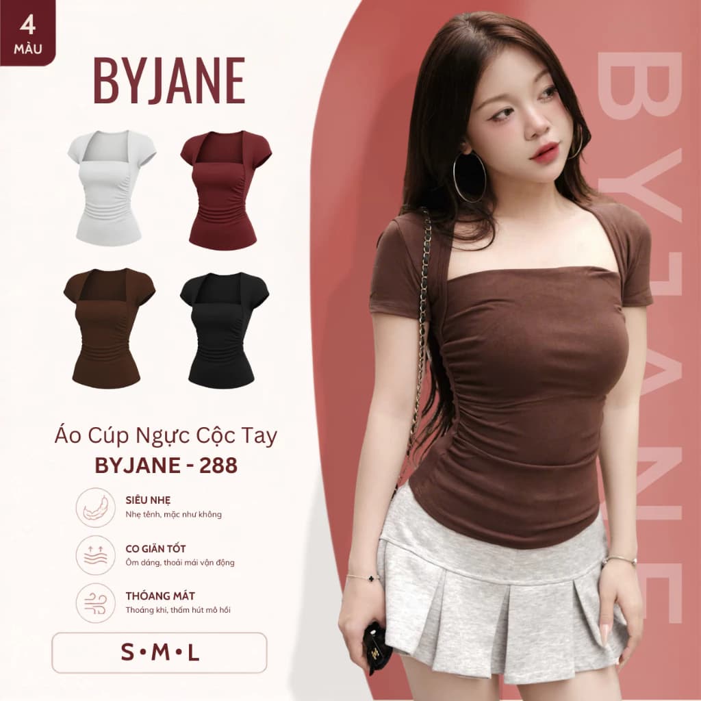 (MỞ BÁN) Áo Thun Ôm Boby Cúp Ngực Ngắn Tay Co Dãn 4 Chiều BYJANE - 288