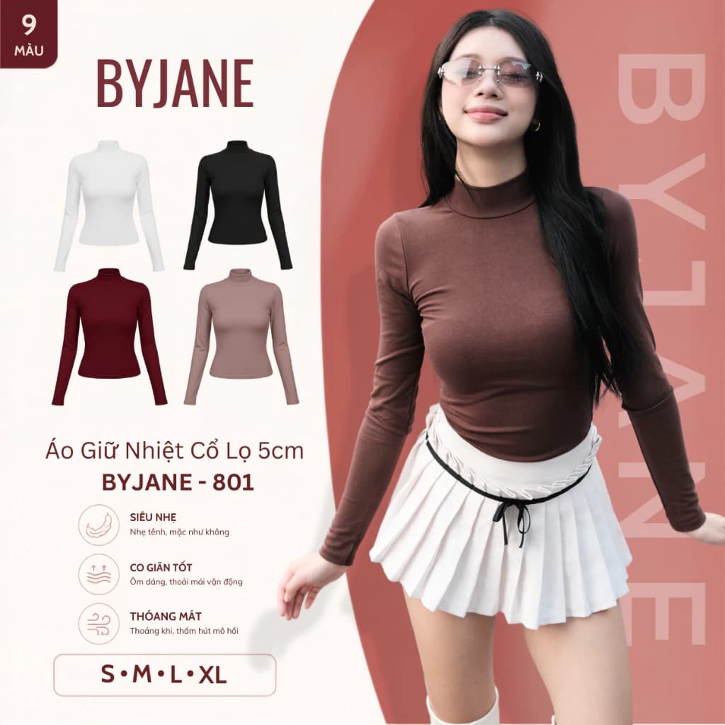 Áo Thun Nữ Dài Tay Ôm Body Cổ 5cm Chất Thun Min Co Giãn 4 Chiều Mềm Mịn BYJANE – 801
