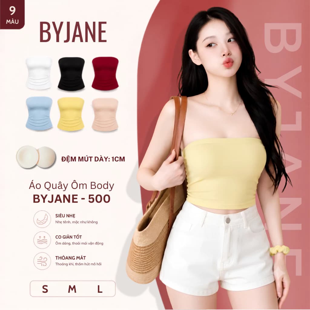 ( KO MÚT / KÈM MÚT ) Áo Ống ôm body, Áo quây nhiều màu vải thun mịn co dãn tốt tôn dáng BYJANE - 500