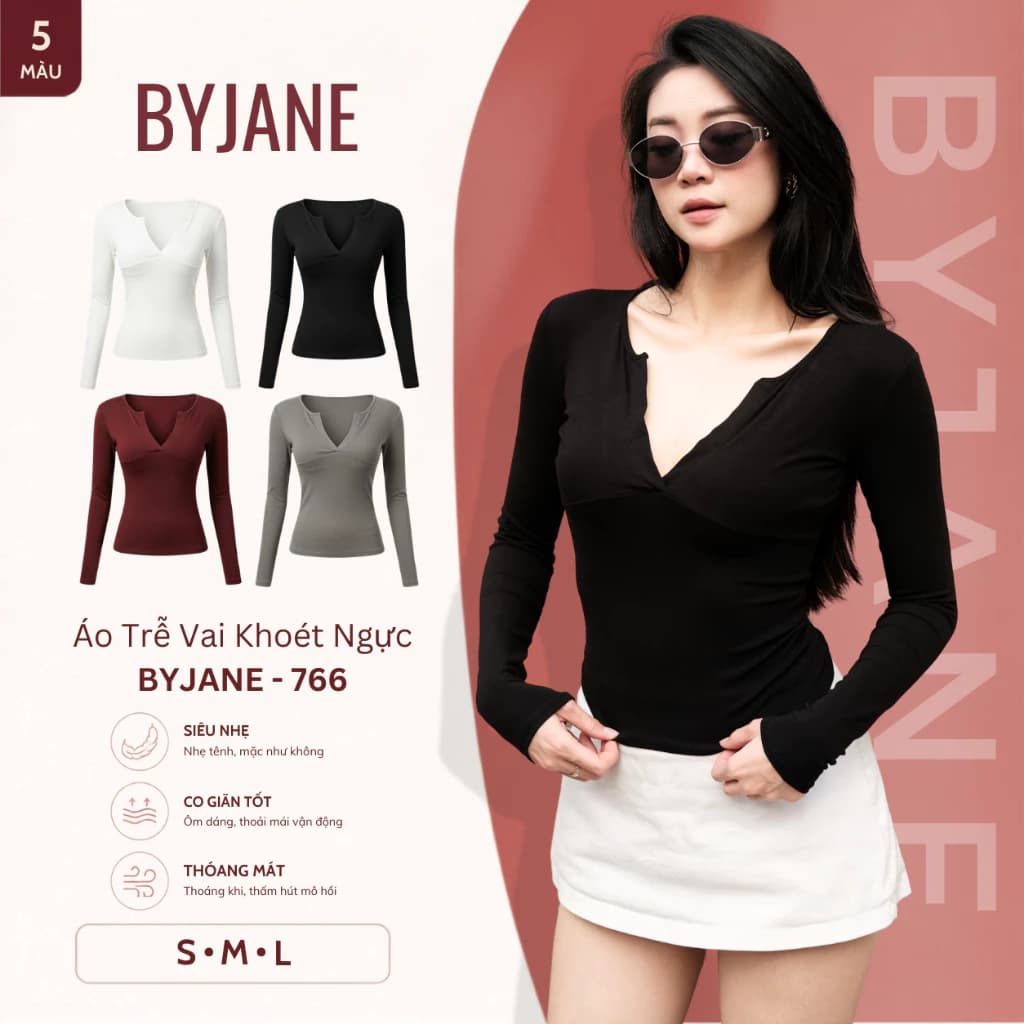 (XẢ KHO) Áo Thun Nữ Dài Tay Cổ Trụ Ôm Body Chất Thun Mịn Co Giãn 4 chiều, Áo Thun Dài Tay Hàn Quốc BYJANE - 976