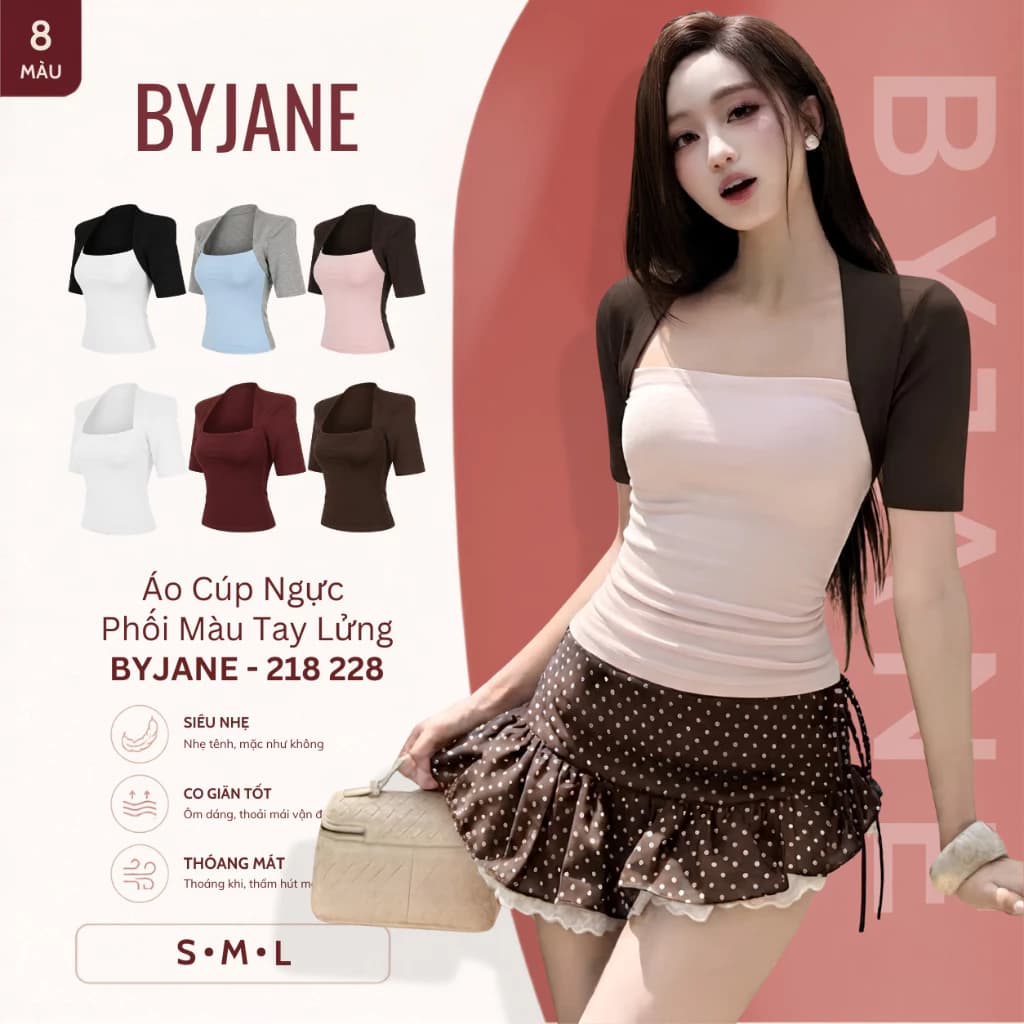 [MỞ BÁN] Áo Thun Nữ Cúp Ngực Tay Lỡ Phối Màu Ôm Body Chất Thun Mịn Co Giãn 4 Chiều Mềm Mịn Hot Trend BYJANE 218 - 228