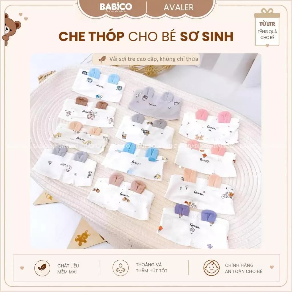 Che Thóp Sơ Sinh Avaler Vải Sợi Tre Cao Cấp Mềm Mại, Phụ Kiện Họa Tiết Đáng Yêu Cho Bé