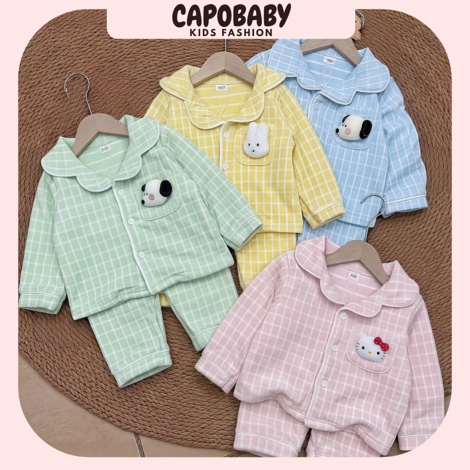 Bộ pizama CAPOBABY áo polo có cúc, bộ nỉ kẻ mềm mại ấm áp dễ thương cho bé từ 7-16kg [sh1533]