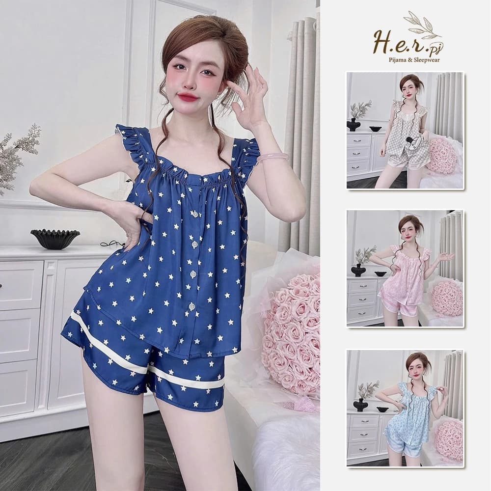 Set đồ ngủ 2 dây HER Pijama lụa latin cao cấp mặc nhà họa tiết dễ thương