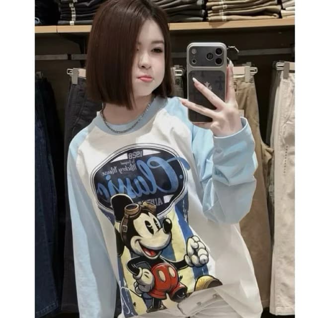Áo Thun Tay Dài Mickey Phối Màu, Hình In Dày Dặn Vải Đẹp Sắc Neat Form Boxy Unisex Nam Nữ