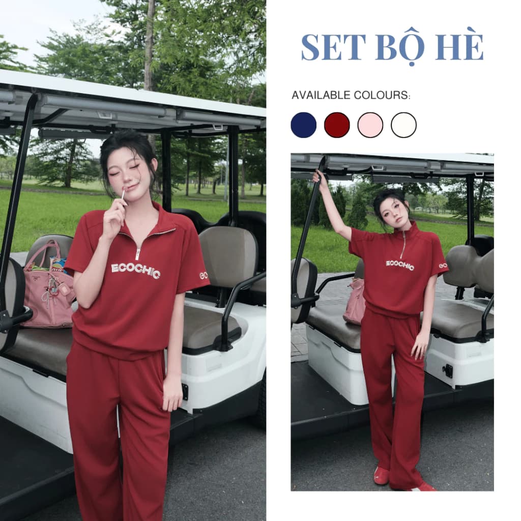 Set Bộ ECOCHIC FRERCE WINK SET Áo Tay Lỡ Cổ Cao Halfzip Quần Dài Cạp Cao Chất Liệu Cao Cấp Chính Hãng B142