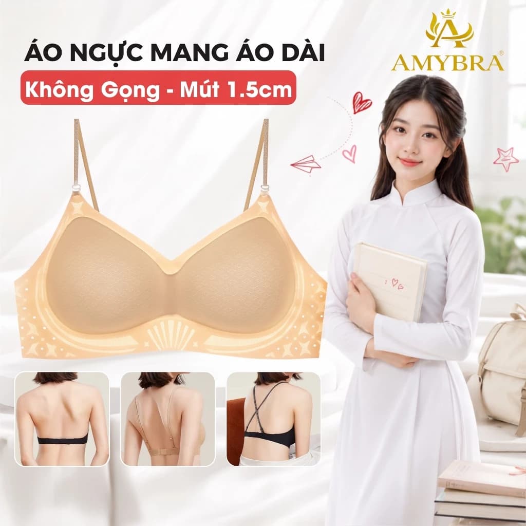 [Hàng Mới Về] Áo Ngực Su Hở Lưng Mỏng Mịn Tàng Hình, Áo Lót Nữ Đúc Su Cài Sau Hở Lưng AMYBRA A925
