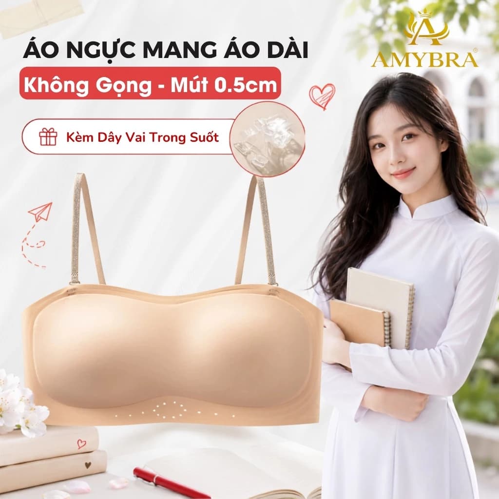 [ Deal Hời ] Áo Ngực Nữ Không Gọng Kèm Dây Vai Trong Suốt, Áo Lót Su Mút 0.5cm Mềm Mịn A979