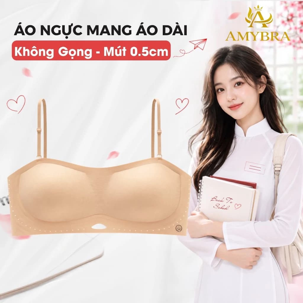 Áo Ngực Đúc Su Không Gọng Mút Mỏng 1cm Êm Ái, Áo Lót Nữ Cúp Ngang Gom Quả Tự Nhiên AMYBRA A978