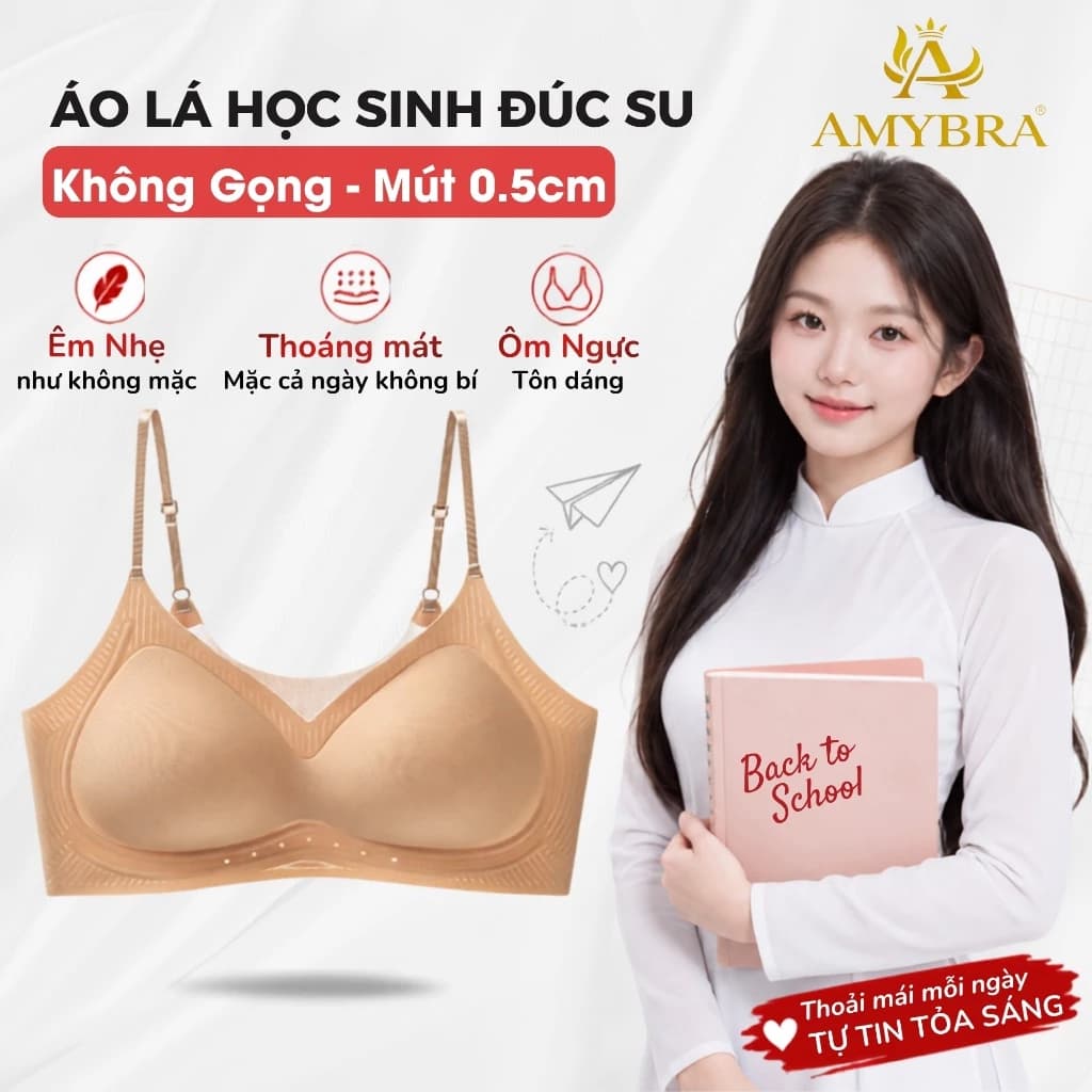 Áo Ngực Nữ Đúc Su Không Gọng Dáng Chui Không Cộm Lưng, Áo Lót Nữ Mút Mỏng 1cm Mềm Mại AMYBRA A982