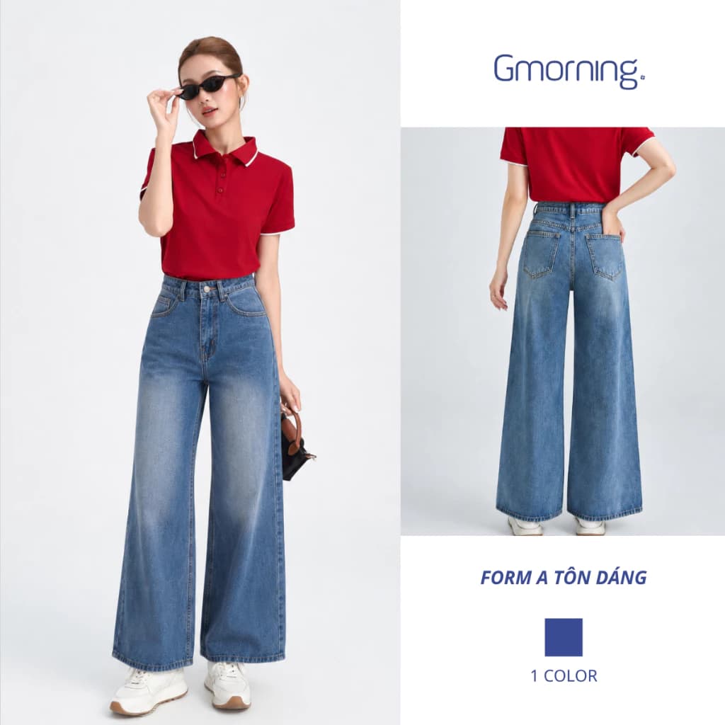 Quần Jeans Nữ Ống Rộng Gmorning YQJG06016 Lưng Cao - Quần Bò Dáng Suông Tôn Dáng Hack Chân Dài