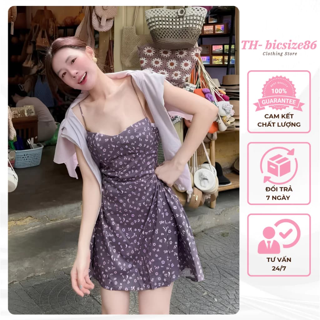 Set váy hai dây hoa nhí ôm body mix áo khoác cardigan mỏng nhẹ tone tím nhẹ nhàng