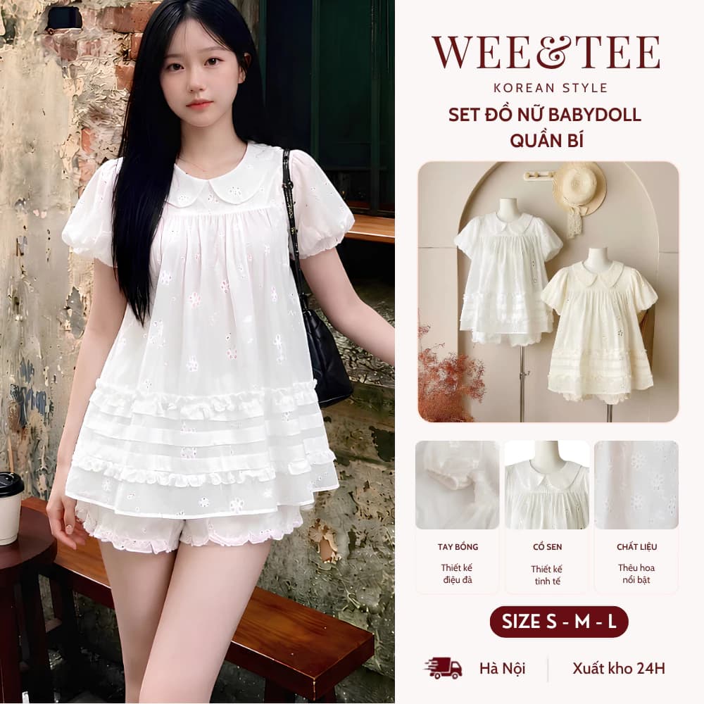 [SALE 9.9 GIẢM 50K] Set Áo Váy Babydoll Cố Sen Chất Thô Boil Kèm Quần Dáng Bí 2 Lớp Dày Dặn, Set Đồ Basic Đi Biển