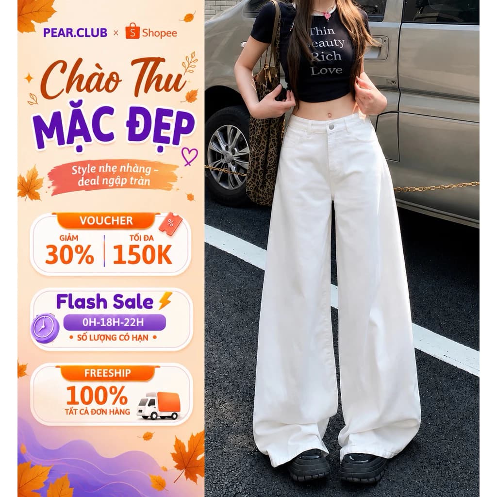 Quần ống rộng nữ cạp cao PEARCLUB, quần bò ống rộng chất Kaki Jeans BIGSIZE hottrend mặc đi học, đi chơi đi làm Q20