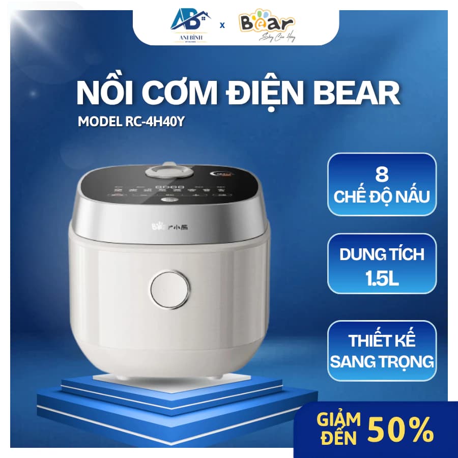 Nồi cơm Bear RC 4H40Y nồi cơm 1,5l Thiết Kế Nắp Kín Giữ Hơi, Vỏ Ngoài Cách Nhiệt An Toàn - Ani Bình Đồ Gia Dụng