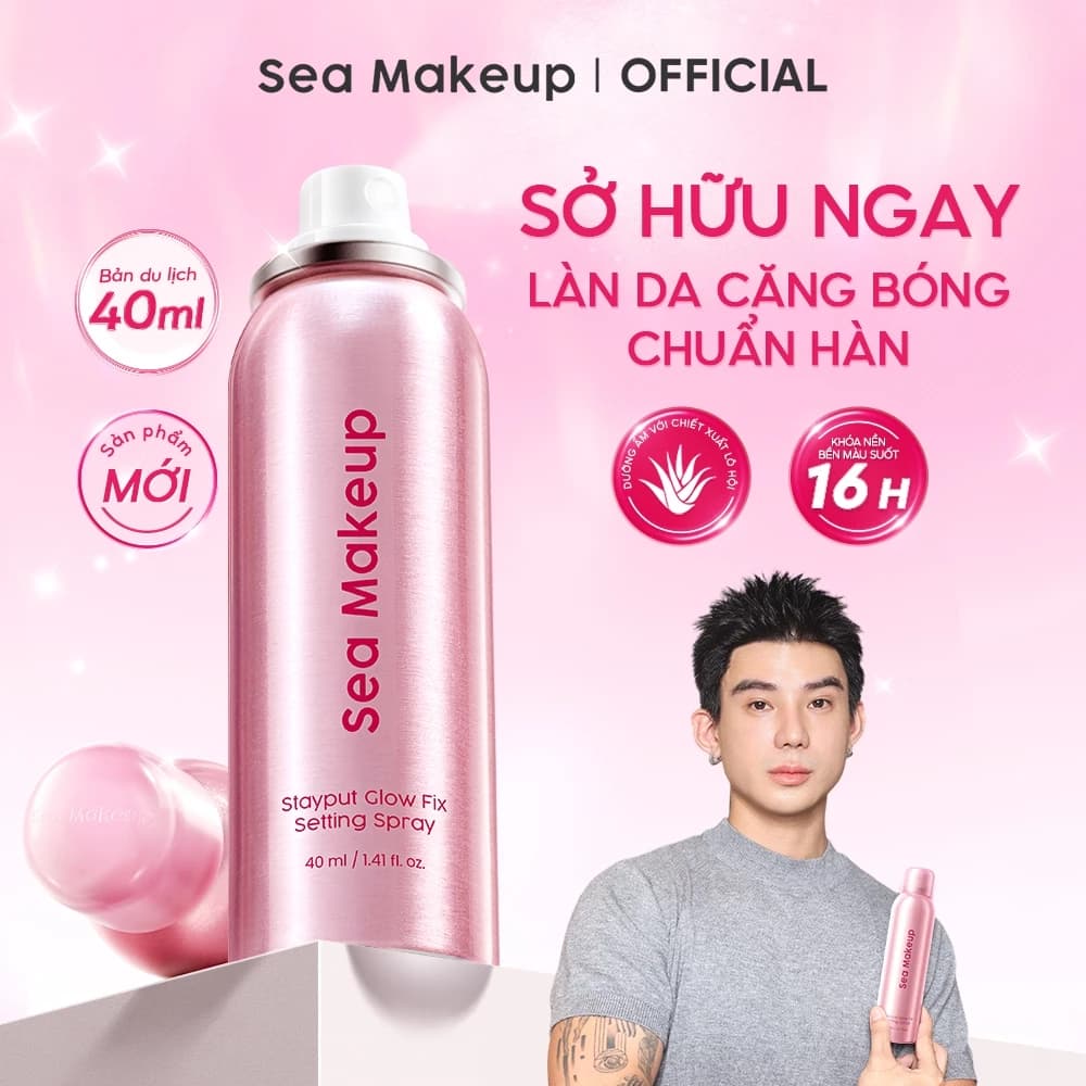 [MINI SIZE 40ML] Xịt khoá nền Sea Makeup Glow Fix Setting Spray trang điểm tạo hiệu ứng căng bóng Korean Glass Skin