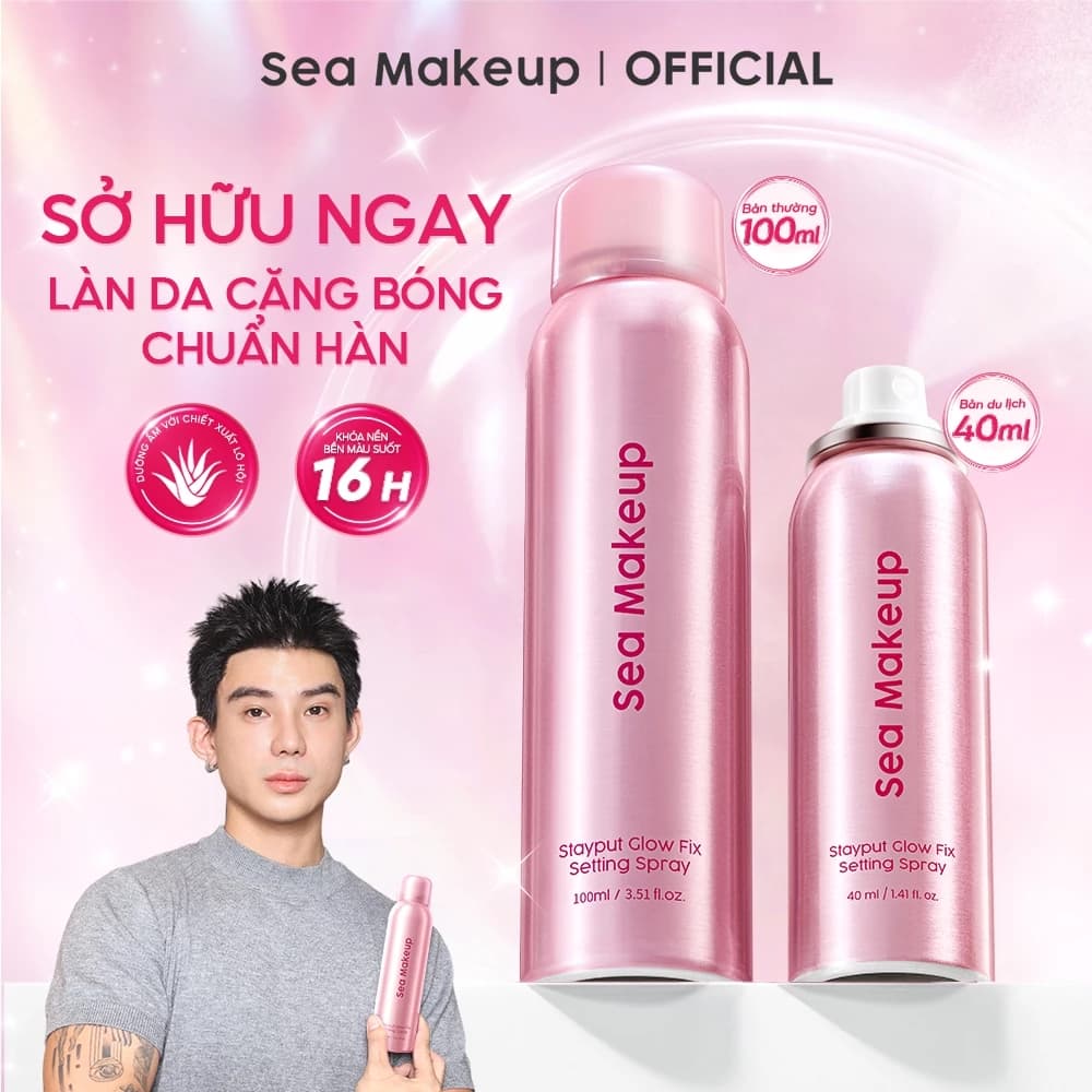 Combo 2 Xịt khoá nền Sea Makeup Stayput Glow Fix Setting Spray trang điểm tạo hiệu ứng căng bóng Korean Glass Skin 100ml