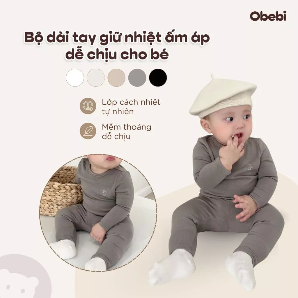 Bộ Điều Hòa Thu Đông Chất Vải Co Giãn Mềm Mịn Obebi Cho Bé Trai Và Bé Gái 6-22 KG BMN245