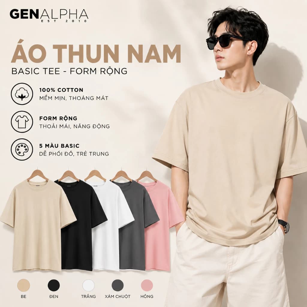 Áo Thun Form Rộng Unisex 250GMS GEN ALPHA GEN BASIC TEE930 Cổ Tròn Tay Lỡ Local Brand
