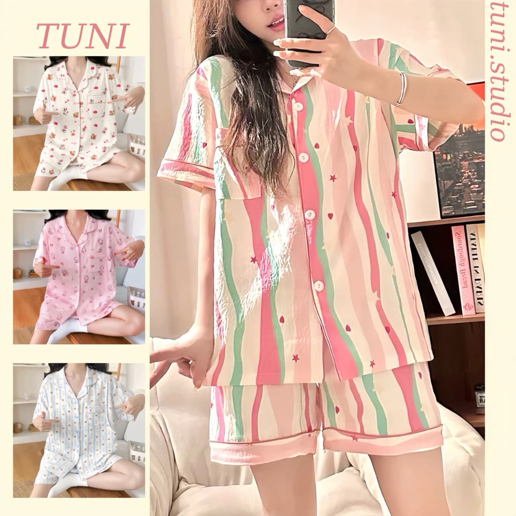 Bộ Đồ Ngủ Tay áo ngắn In Hình Hoạt Hình Ngọt Ngào Pijama Đồ Mặc Ở Nhà Nữ Tuni.studio PJCC