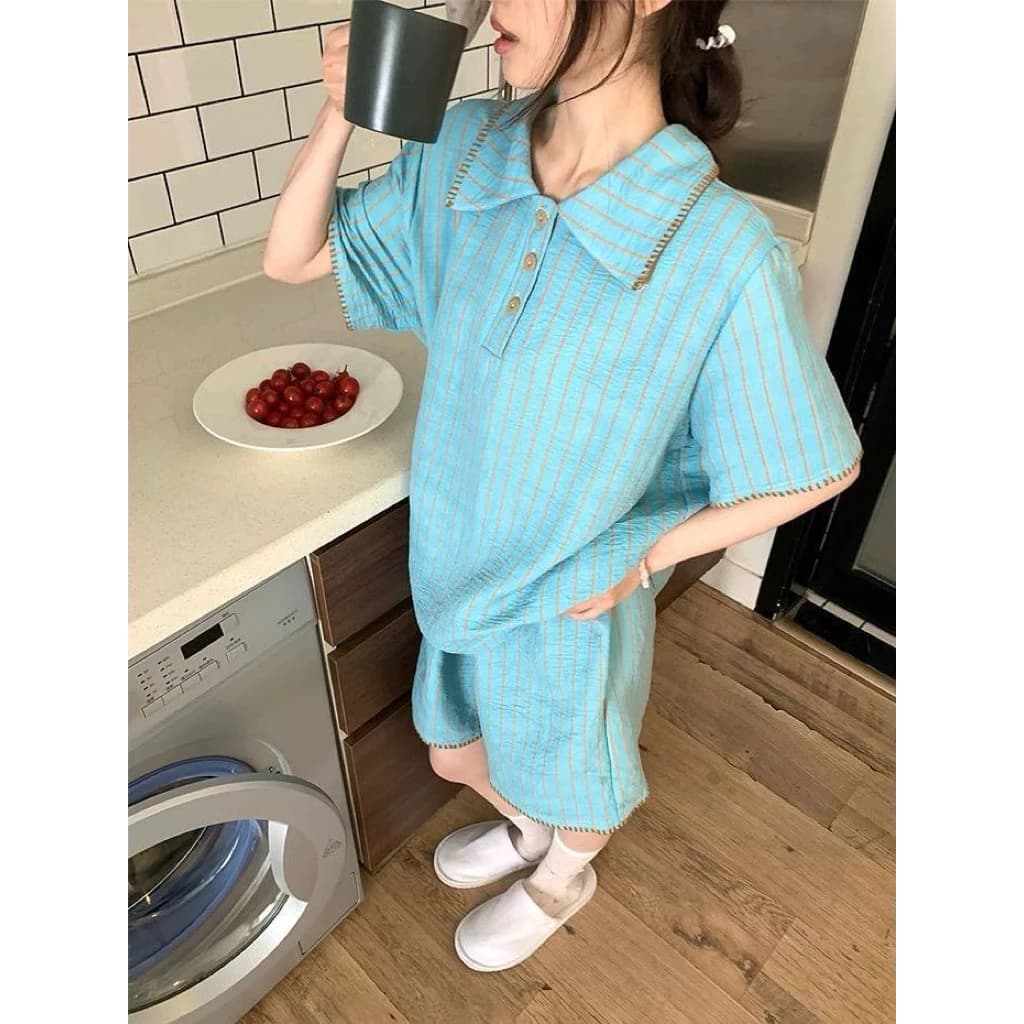Blue Breeze • Bộ Polo Sọc Thun Gân Mềm Mát