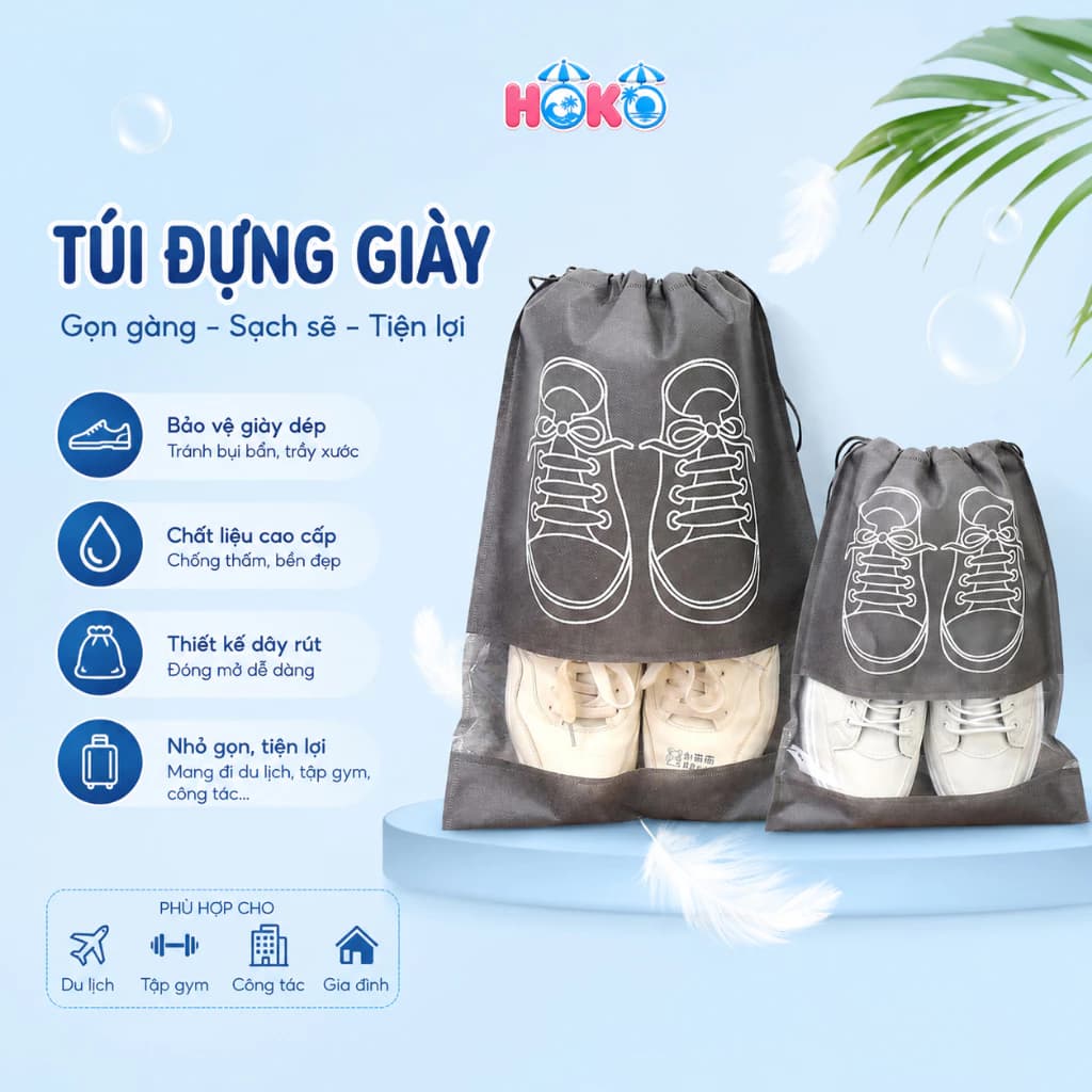 Túi Đựng Giày Dép Du Lịch, Thể Thao, Đá Banh Có Dây Rút Hoạ Tiết Chống Bụi Bẩn Tiện Lợi Bỏ Vali Gọn Gàng HOKO