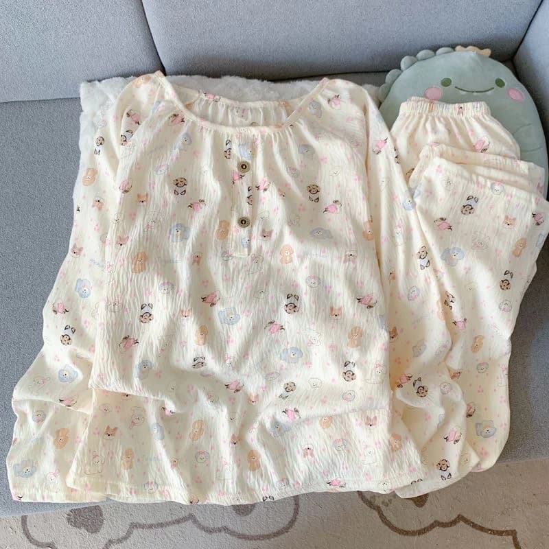 [Sẵn] Bộ ngủ pyjama nữ nhiều hoạ tiết đáng yêu cổ tròn mềm mát 172