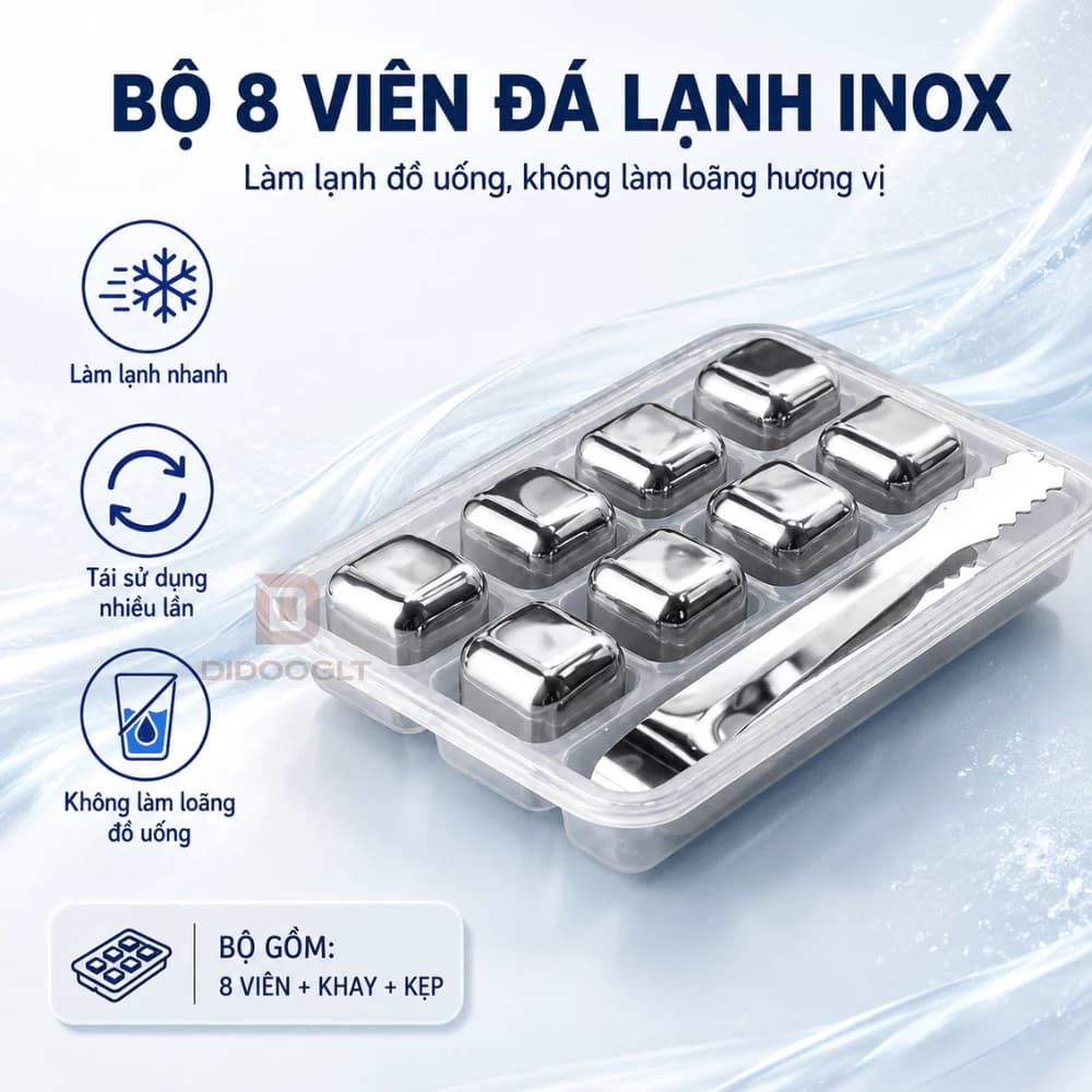 Bộ 8 Viên Đá Lạnh Vĩnh Cửu Didooglt Inox 304 Không Tan, Không Mùi, Chống Gỉ An Toàn Khi Sử Dụng
