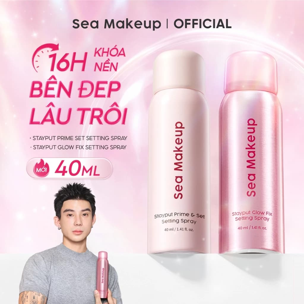 [MINI SIZE 40ML] Sea Makeup Xịt khoá nền Hỗ trợ 16H+ dưỡng ẩm lâu trôi dễ mang theo Setting Spray